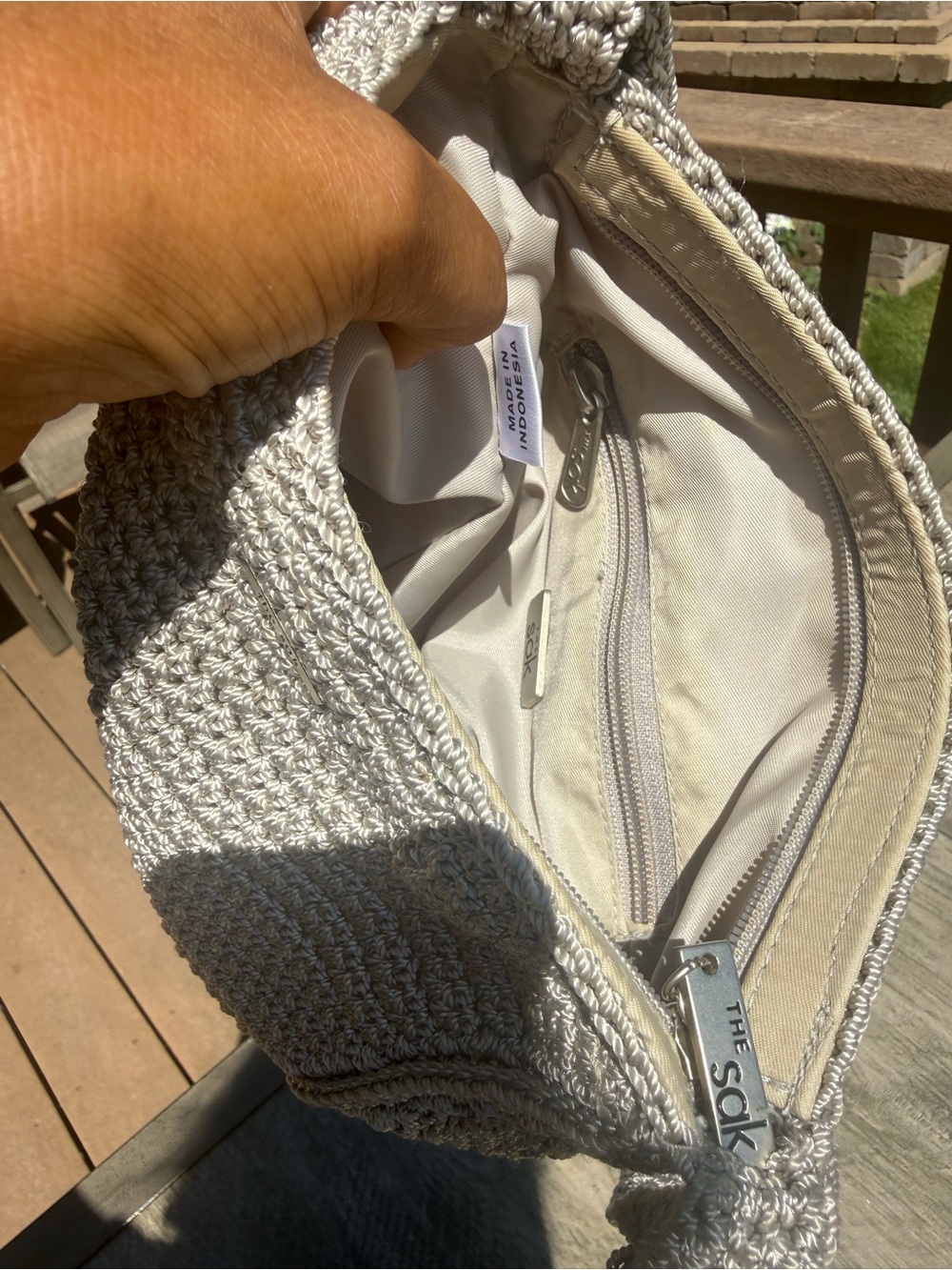 EUC The Sak Light Gray Crochet Crossbody Bag - Picture 11 of 11